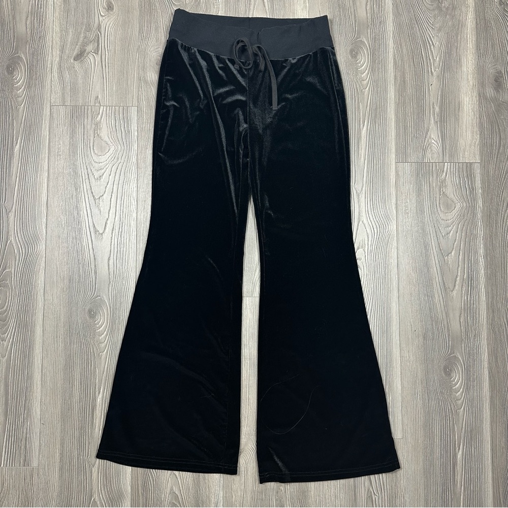 SHEIN‎ Black Velvet Lounge Pants Women’s Size M Drawstring Waist Flare Leg
